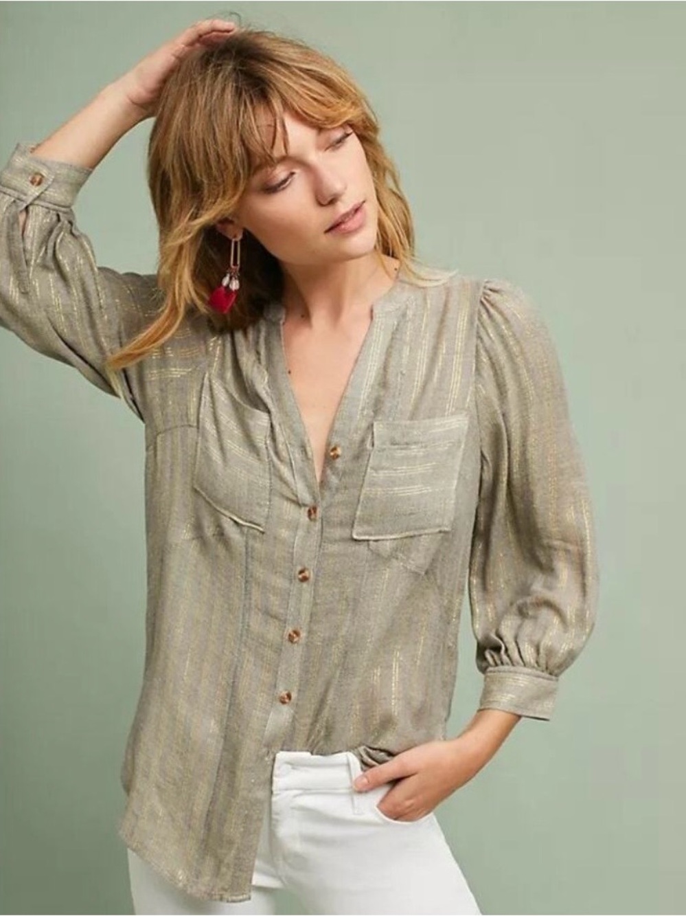 Anthropologie Akemi + Kin Women's Size 6 Metallic Itzel Button Down Blouse